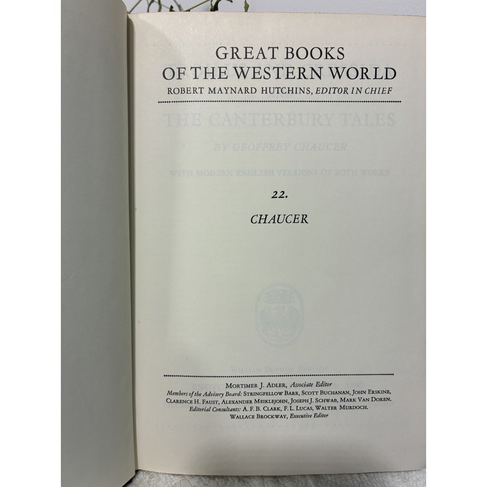 Chaucer Vol 22 Great Books Western World Brittannica 1952 Hardcover